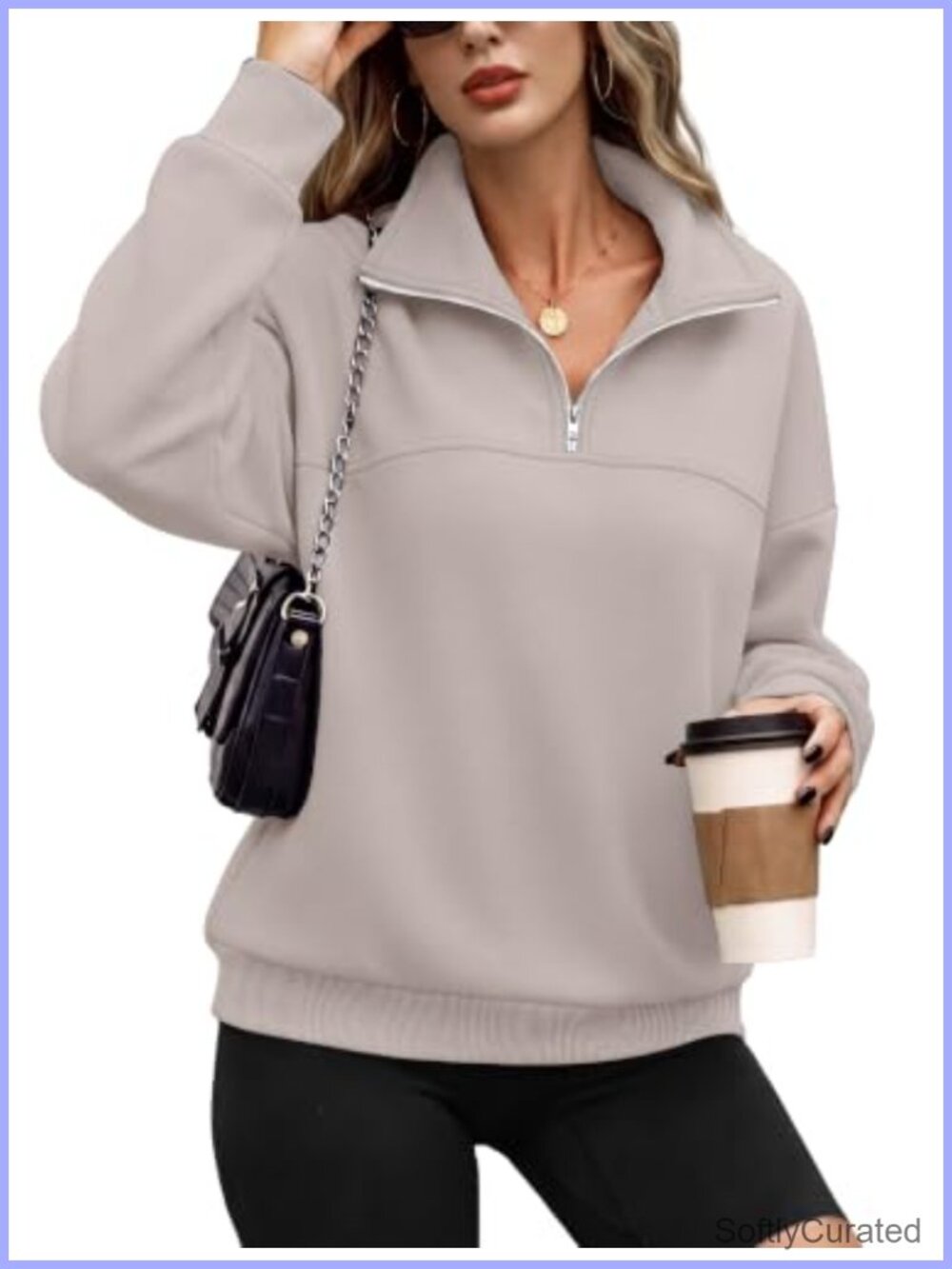 Women's Half Zip Fleece Sweatshirt Oversized Cropped Pullover Mock Neck